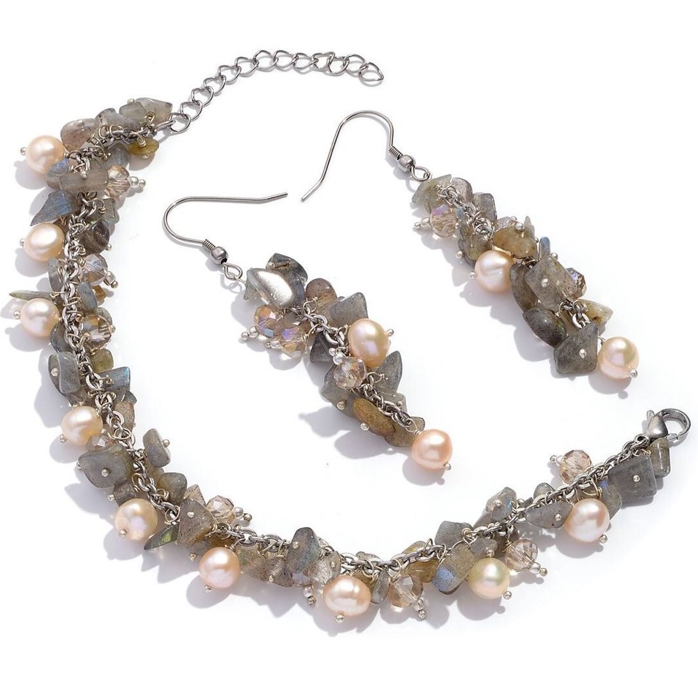 Labradorite, Freshwater Pearl Bracelet Set